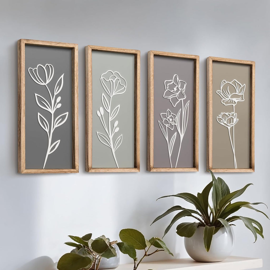 3D Floral Green Wall Art (Set of 2) Lightweight, Wooden Ready-to-Hang Boho Framed Wall Art for Bathroom, Bedroom, Living Room or Office – Premium Sage Green Farmhouse Decor – Gift-Boxed