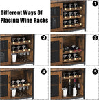 3-Tier Wine Bar Cabinet with Detachable Wine Rack and Storage Space, Buffet Cabinet with Glass Holder and Mesh Door, for Kitchen, Living Room and Bar .Rustic Brown.