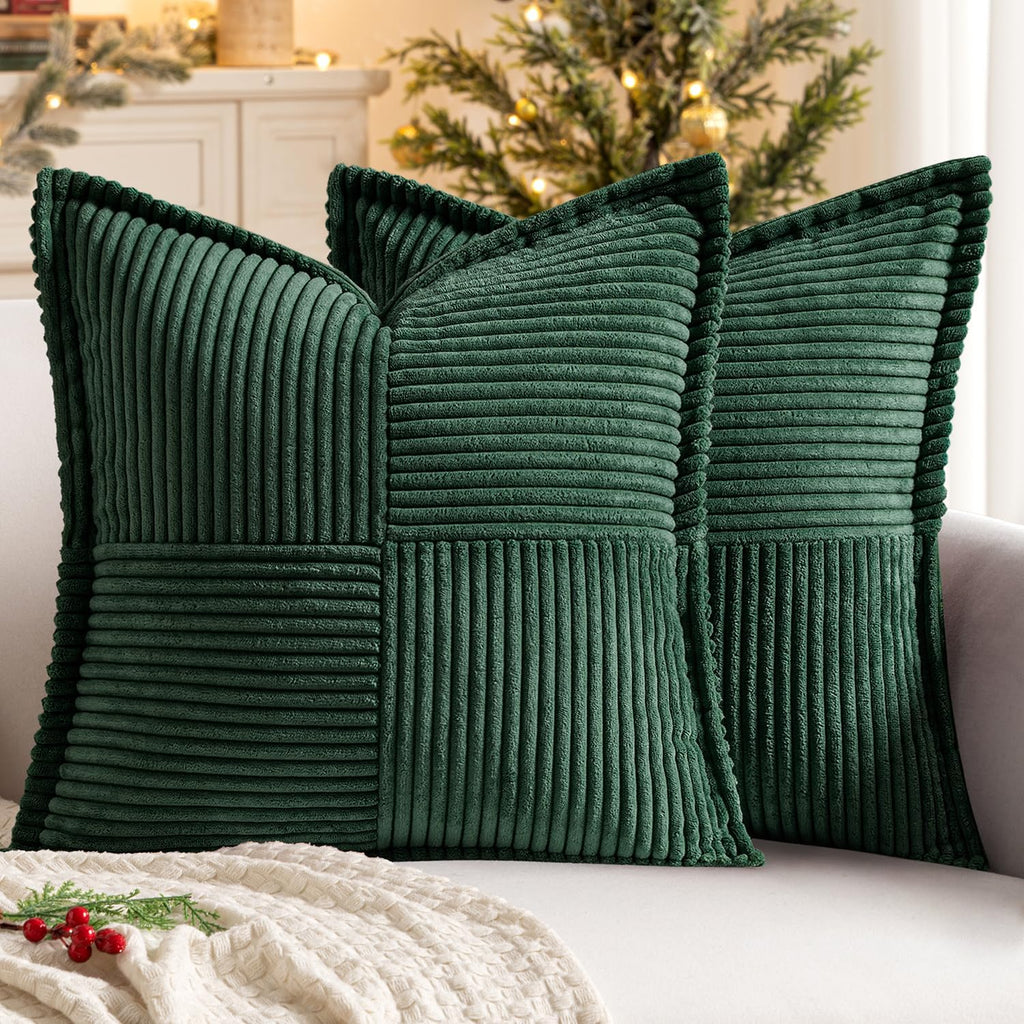 MIULEE Decorative Throw Pillow Covers for Couch Bed Livingroom 18x18 Inch Set of 2 Beige Boho Accent Throw Pllows Broadside Striped Patchwork Soft Corduroy Pillowcases