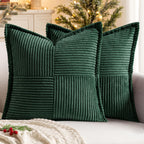 MIULEE Decorative Throw Pillow Covers for Couch Bed Livingroom 18x18 Inch Set of 2 Beige Boho Accent Throw Pllows Broadside Striped Patchwork Soft Corduroy Pillowcases