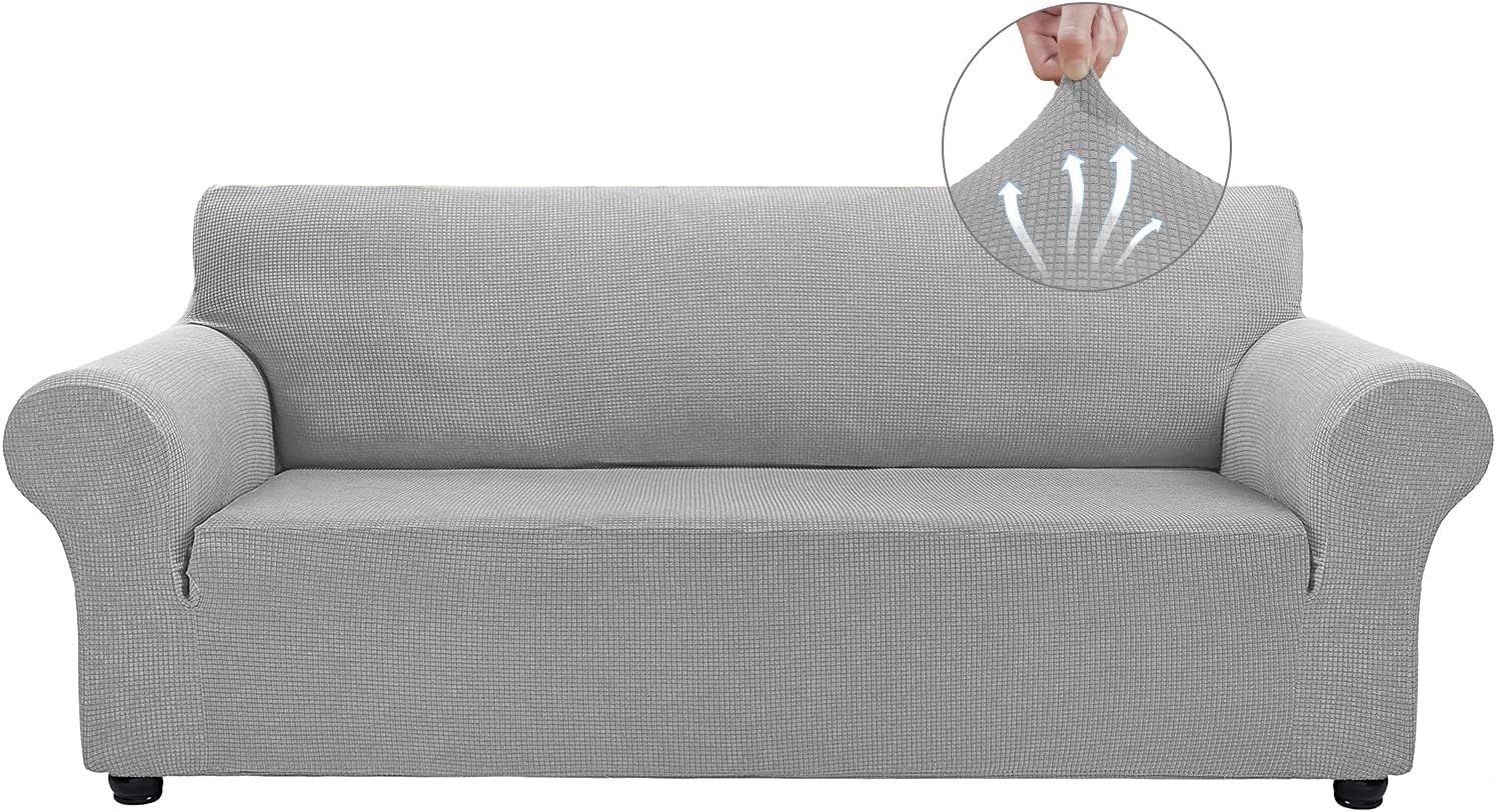 Couch Covers for 3 Cushion Couch Sofa Pet Friendly, 3 Seater Sofa Cover Washable Slipcovers Protector Furniture Covers for Dogs Spandex Jacquard Fabric Small Checks（Large，Black）