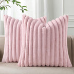 Pallene Faux Fur Plush Throw Pillow Covers 18x18 Set of 2, Luxury Soft Fluffy Striped Decorative Pillow Covers for Sofa, Couch, Living Room, Cream White