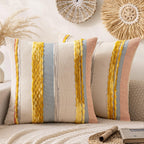 ANRODUO Pack of 2 Boho Decorative Throw Pillow Covers 18x18 Farmhouse Cushion Case Striped Chenille Pillow Cases Square Pillow Covers Accent Neutral Pillowcase for Sofa Couch Bed, Olive Green Stripe