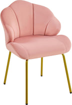 Vanity Chair, Velvet Accent Chair with Shell-Shaped Backrest, Modern Armchair with Gold Metal Legs for Dressing Room/Bedroom/Living Room, White