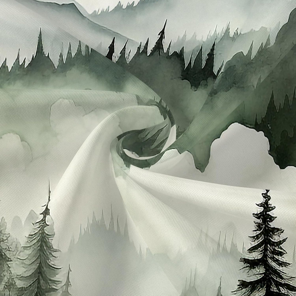 3 in 1 Shower Curtain Set, DarkGreen Misty Pine Forest Fabric Shower Curtain with PEVA Liner and Double Sided Hooks, Bathroom Curtain Waterproof 72x72