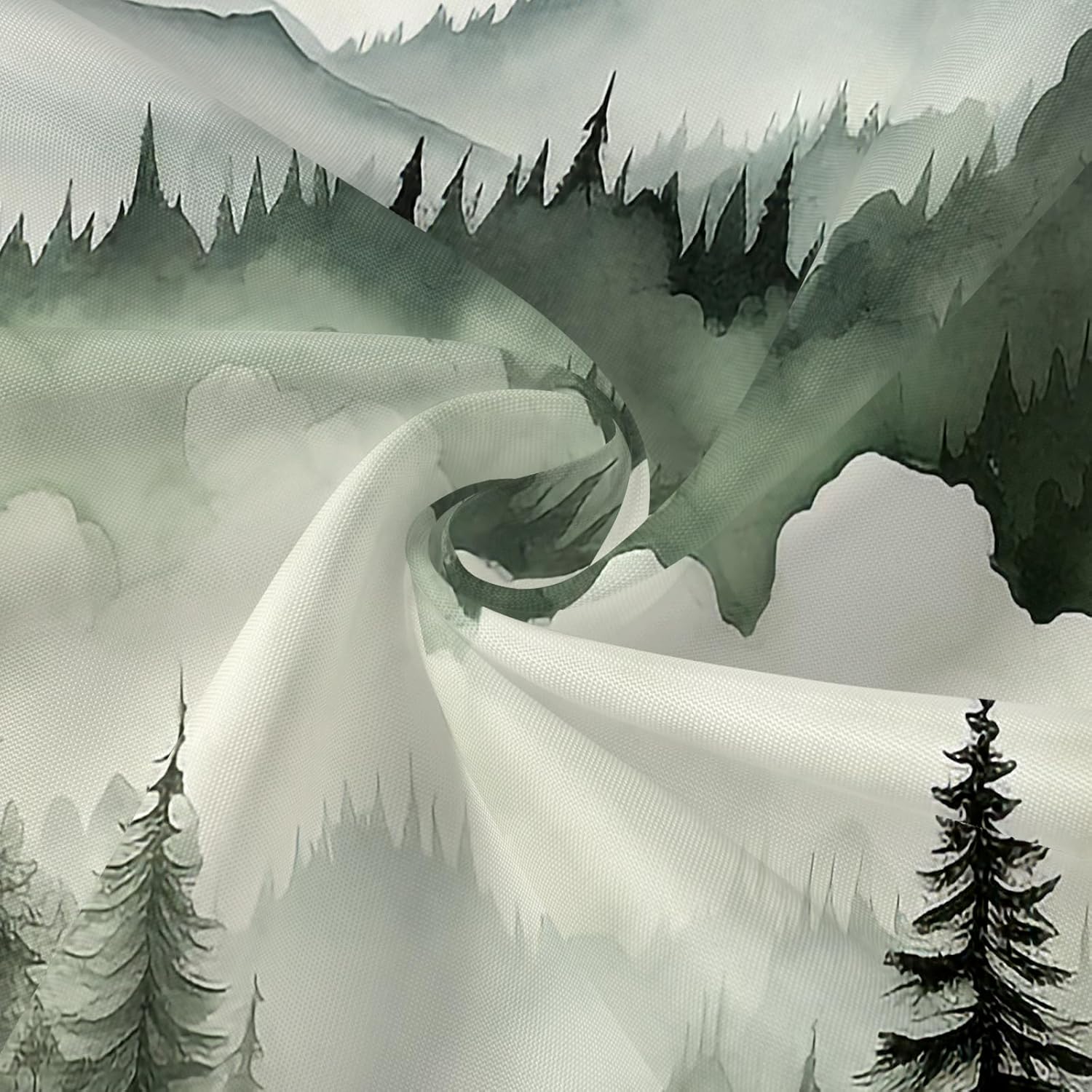 3 in 1 Shower Curtain Set, DarkGreen Misty Pine Forest Fabric Shower Curtain with PEVA Liner and Double Sided Hooks, Bathroom Curtain Waterproof 72x72