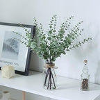 17.5" Artificial Eucalyptus Stems in Glass Vase with Faux Water,Fake Plant Eucalyptus Leaves White Seeds for Centerpiece Table Decorations Farmhouse Wedding Home Greenery Decor (Sage Green)