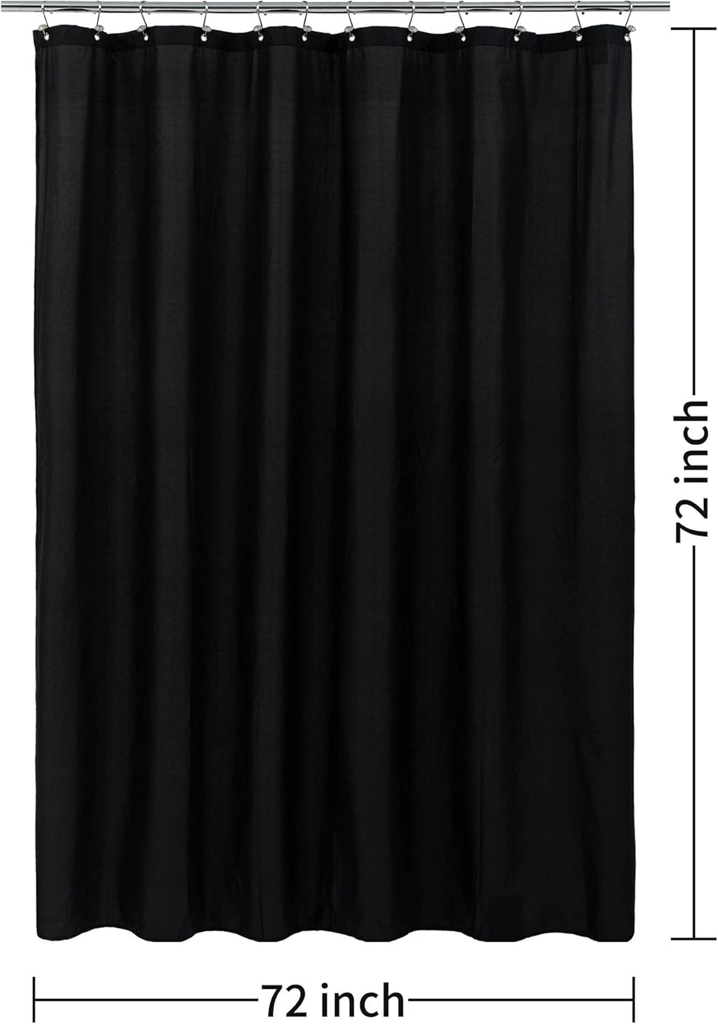 Waterproof Fabric Shower Curtain Soft Hotel Quality - 3 Magnets at Bottom, Premium Black Shower Curtain Liner for Bathroom, Light-Weight Cloth & Washable - 72x72, Black