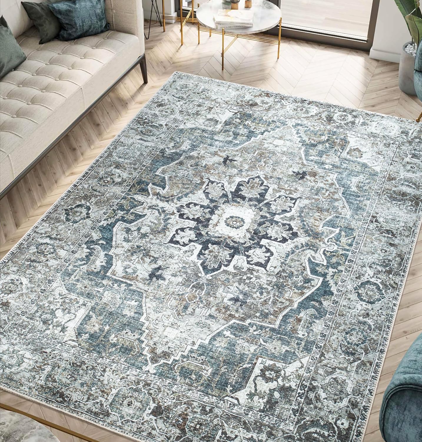 2x3 Rug - Machine Washable Entry Rug with Non-Slip Backing, Ideal for Enteryway, Kitchen, Bathroom, Laundry Room - Vintage, Easy Clean, Durable, Low Pile Rug - (2' x 3')