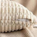 MIULEE Pack of 2 Corduroy Decorative Throw Pillow Covers 18x18 Inch Soft Boho Striped Pillow Covers Modern Farmhouse Home Decor for Sofa Living Room Couch Bed Cream White