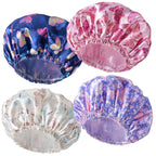 4 PCS Shower Caps for Women, Elastic and Reusable Bath Caps, Double Waterproof Layers Shower Cap, Bathing Shower Caps, Environmental Protection Hair Bath Hat - Printed Color