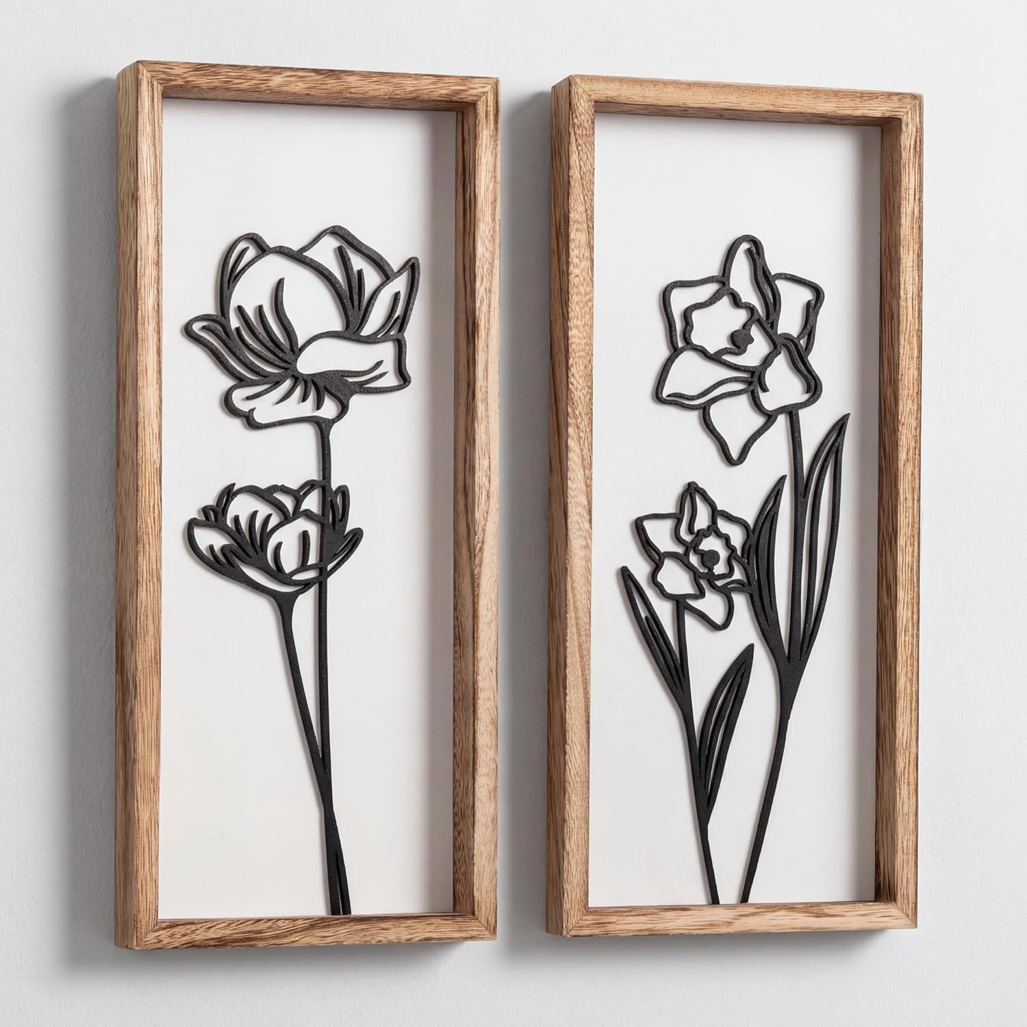 3D Floral Green Wall Art (Set of 2) Lightweight, Wooden Ready-to-Hang Boho Framed Wall Art for Bathroom, Bedroom, Living Room or Office – Premium Sage Green Farmhouse Decor – Gift-Boxed