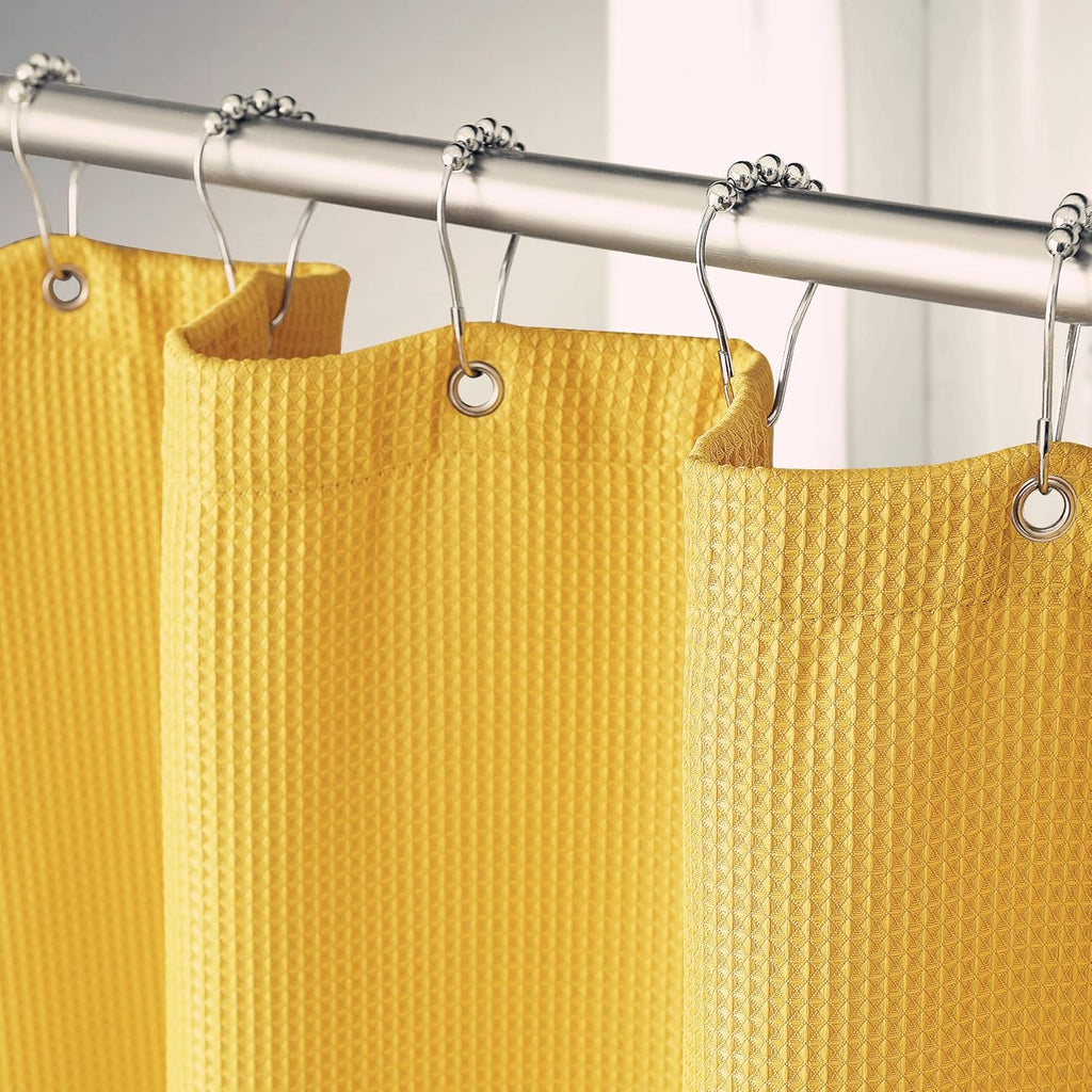 White Shower Curtain Fabric, Waffle Shower Curtains for Bathroom, Cloth Shower Curtain Heavy Duty, Thick Bathroom Shower Curtains Hotel Quality, Premium Polyester, 72x72 Inches