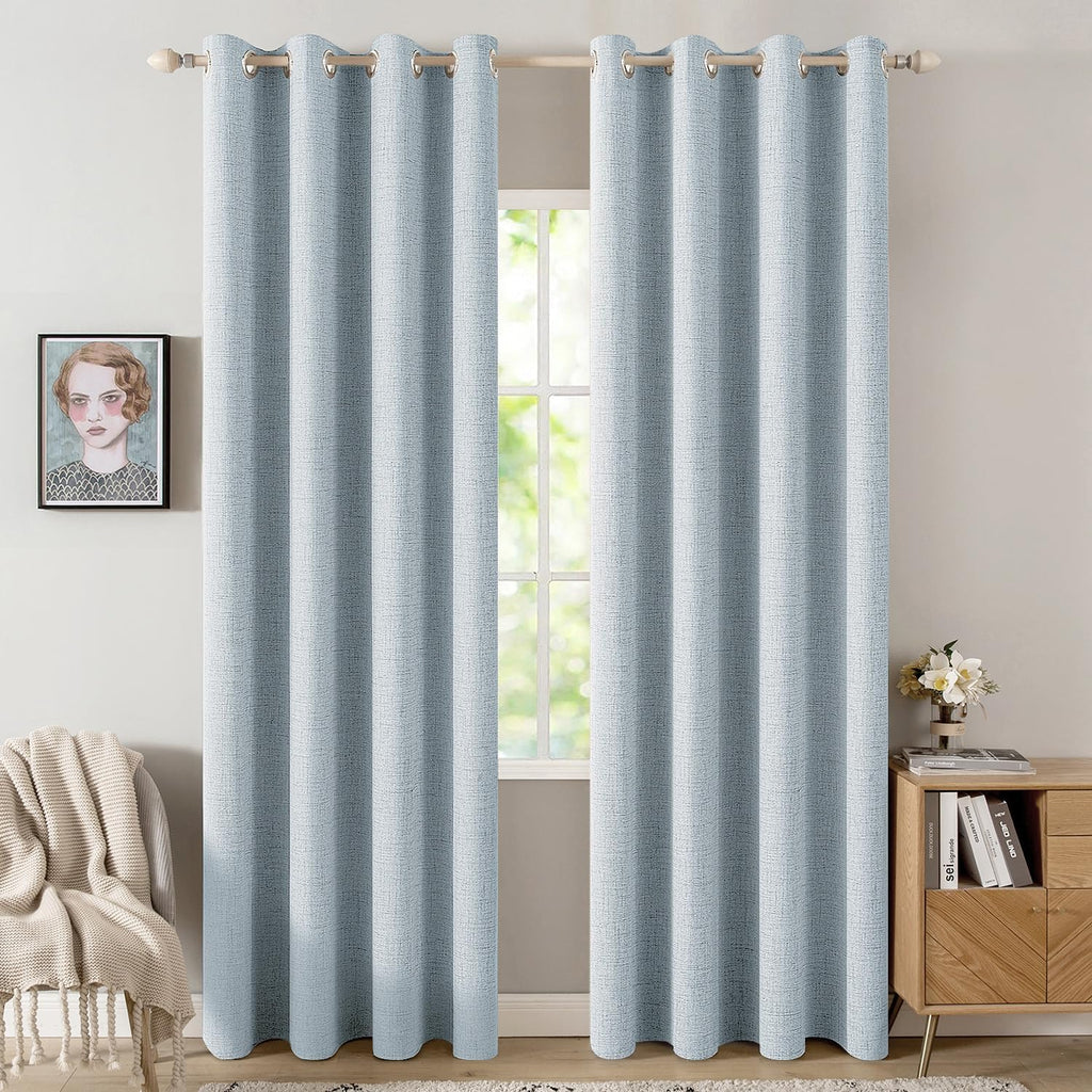 100% Blackout Linen Textured Curtains for Bedroom Solid Thermal Insulated Natural Beige Grommet Room Darkening Curtains & Drapes Luxury Decor for Living Room Nursery 52 x 84 Inch (2 Panels)