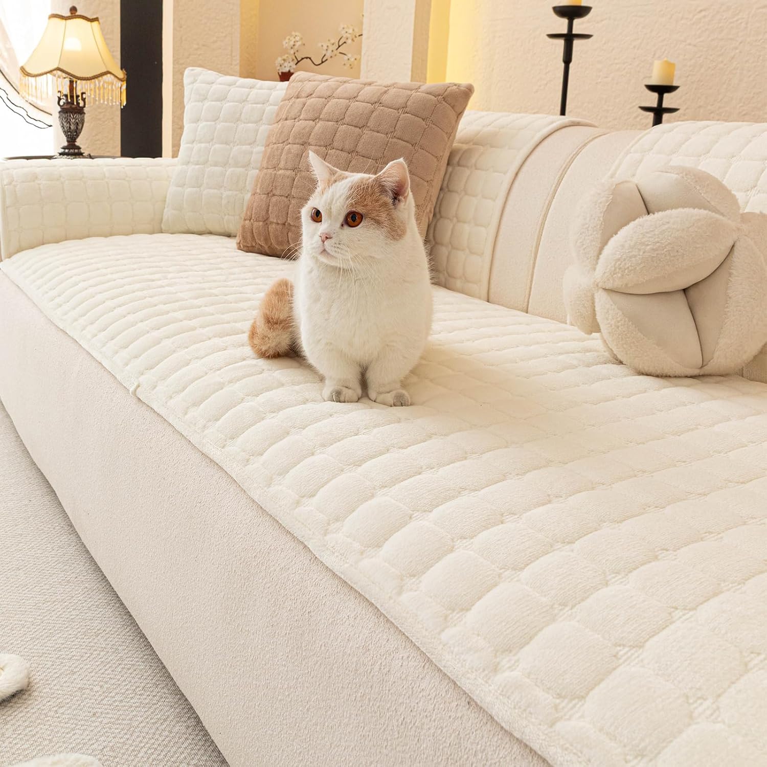 Couch Cover, Washable Sectional Sofa Cover, Anti Slip Sofa Slipcovers for 3 Cushion Couch Sofa L Shaped Recliner, Furniture Protector Covers for Pets Kids(Khaki, Only 1 PCS)