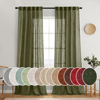 Natural White Linen Curtains 84 Inch Long for Bedroom Living Room, Soft Thick Linen Textured Window Drapes Semi Sheer Light Filtering Rod Pocket Back Tab Neutral Farmhouse Cream Ivory 2 Panels