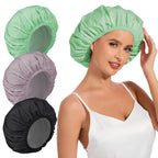 Shower Cap for Women Waterproof Reusable, Large Shower Cap Non-Slip with Elastic Band, Washable Bath Hair Hat for Long Hair, Braids (Pink)