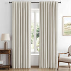 100% Blackout Linen Curtains for Bedroom, Ivory Solid Luxury Decor Thermal Insulation Room Darkening Drapes for Living Room Nursery Back Tab Rod Pocket 42 x 84 Inches, 2 Panels