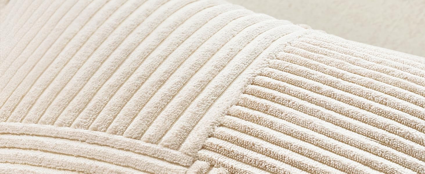 MIULEE Decorative Throw Pillow Covers for Couch Bed Livingroom 18x18 Inch Set of 2 Beige Boho Accent Throw Pllows Broadside Striped Patchwork Soft Corduroy Pillowcases
