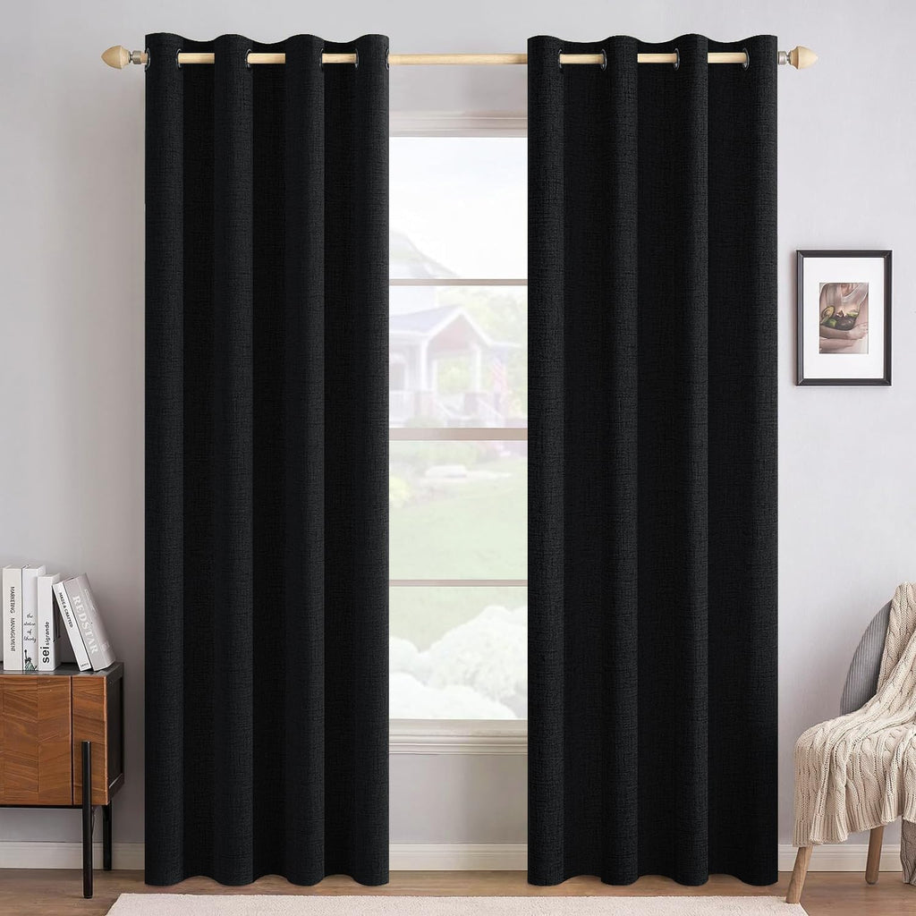 100% Blackout Linen Textured Curtains for Bedroom Solid Thermal Insulated Natural Beige Grommet Room Darkening Curtains & Drapes Luxury Decor for Living Room Nursery 52 x 84 Inch (2 Panels)