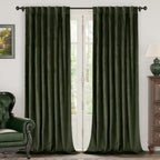 Green Velvet Curtains 84 Inch Length, Thermal Insulated Blackout Curtains Room Darkening Drapes with Back Tab and Rod Pocket for Living Room/French Door, Set of 2 Panels, 52 x 84 Inch