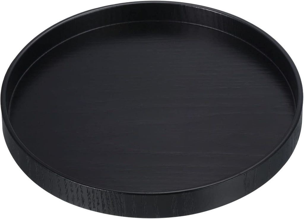 Wood Serving Tray 8 Inch, Round Decorative Platter for Home Decor Kitchen Table Candle Holder, Black