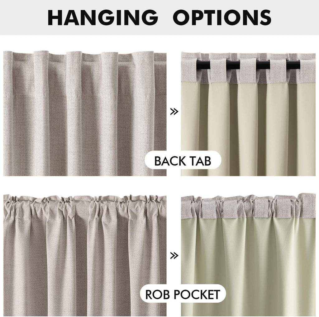 100% Blackout Linen Curtains for Bedroom, Ivory Solid Luxury Decor Thermal Insulation Room Darkening Drapes for Living Room Nursery Back Tab Rod Pocket 42 x 84 Inches, 2 Panels