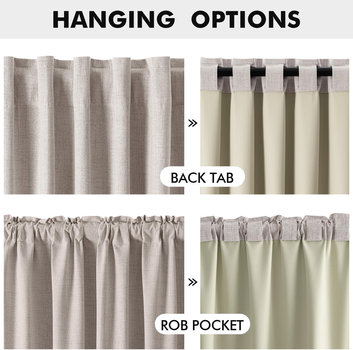 100% Blackout Linen Curtains for Bedroom, Ivory Solid Luxury Decor Thermal Insulation Room Darkening Drapes for Living Room Nursery Back Tab Rod Pocket 42 x 84 Inches, 2 Panels