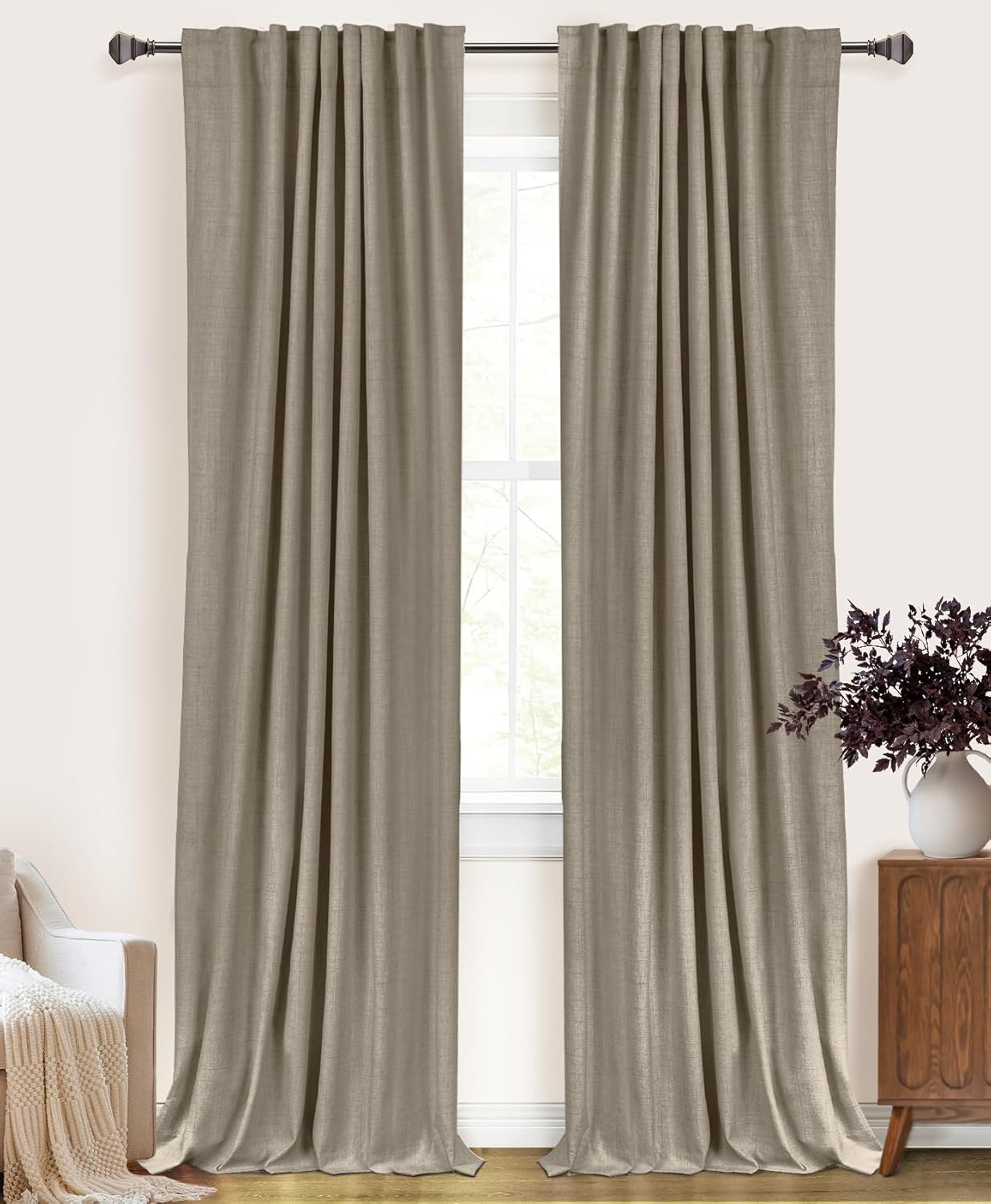 100% Blackout Shield Blackout Curtains for Bedroom 84 Inches Long, Back Tab/Rod Pocket Living Room Drapes, Thermal Insulated Blackout Curtains 2 Panels Set, 50" W x 84" L, Cream