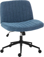 Criss Cross Chair with Wheels Wide Cross Legged Office Desk Vanity Chair Comfy Fabric Armless Adjustable Swivel for Home Computer Task Teddy Pink