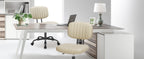 Small Office Desk Chair - Armless PU Leather with Comfy Lumbar Support, Height Adjustable Rolling Swivel Task for No Arms, for Adult, Student, Bedroom, Home, Vanity, Beige White