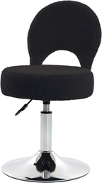 Small Vanity Chair, 360 Swivel Vanity Stool with Folding Back for Teenager, Comfy Teddy Ottoman Stool for Bedroom, Dressing Room, Teddy Fabric, White