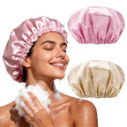 4 Pack Shower Caps for Women, Reusable Waterproof Double Layer Bath Cap, Large EVA Elastic Hair Cover for Shower, Fits Long Hair & Braids, for Spa & Home