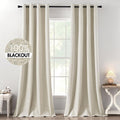 100% Blackout Linen Textured Curtains for Bedroom Solid Thermal Insulated Natural Beige Grommet Room Darkening Curtains & Drapes Luxury Decor for Living Room Nursery 52 x 84 Inch (2 Panels)