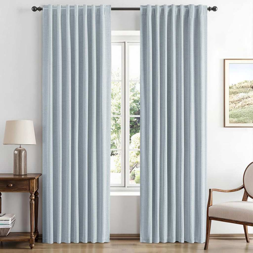 100% Blackout Linen Curtains for Bedroom, Ivory Solid Luxury Decor Thermal Insulation Room Darkening Drapes for Living Room Nursery Back Tab Rod Pocket 42 x 84 Inches, 2 Panels